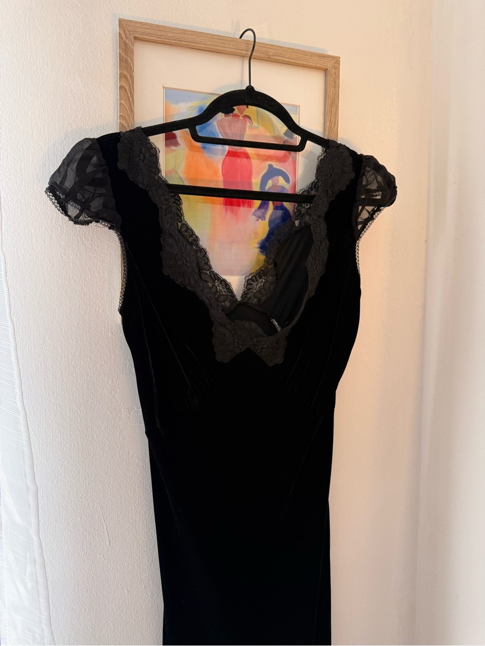 Vintage Betsey Johnson Milkmaid Black Velvet Lace-Trim Dress - Picture 6 of 7
